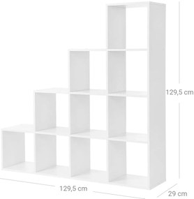 Könyvespolc, 10 kockás polc, 129,5 x 29 x 129,5 cm Fehér