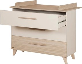 Krémszínű-natúr színű gyerek komód pelenkázó feltéttel, tölgyfa dekorral 110x98x75 cm Sidney – Roba