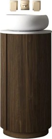 AREZZO design SORAYA 40 cm-es kerek, álló Fürdőszoba alsószekrény, fehér mosdópulttal, 1 ajtó, dió