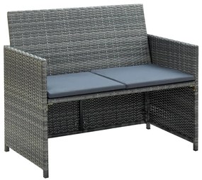 Szürke kétszemélyes polyrattan kerti kanapé párnákkal