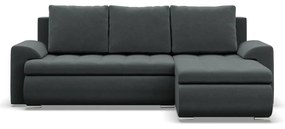 Tokio sarokkanapé, 2 ágyneműtartóval, bársony, jobboldali, szürke