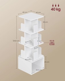 CUSTOS forgatható könyvespolc, 4 szintes tárolószekrény, felhőfehér