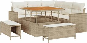 vidaXL Kerti Kanapé Szett párnával 9 pcs Beige és krém polirattan
