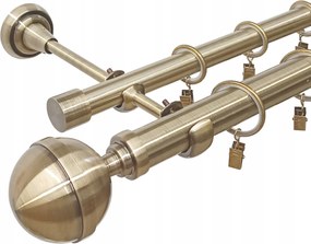Függönykarnis Dupla Fém arany színű antik mix végek 25+19 mm 400 cm