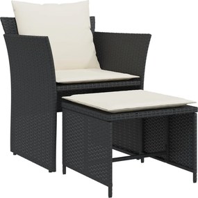 vidaXL fekete polyrattan kerti szék lábtartóval