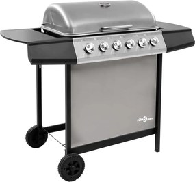 vidaXL fekete és ezüst gáz grillsütő 6 égővel