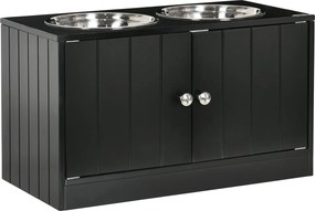 PawHut Felemelkedő Kutya Tál Etető Állomás Tároló Víz Tállal, 2 x 2000ml Rozsdamentes Acél Tálak - Fekete | Aosom