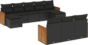 vidaXL 10 részes fekete polyrattan kerti ülőgarnitúra párnákkal