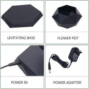 Mágneses lebegő virágcserép - fekete