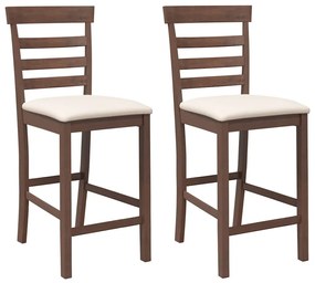 2 db barna tömörfa gumiból bárszékek párnákkal