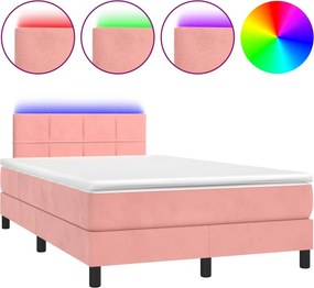 vidaXL rózsaszín bársony rugós és LED-es ágy matraccal 120x200 cm