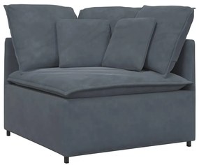 sötétszürke bársony moduláris kanapé zsámollyal&amp;párnák