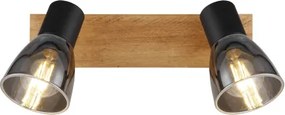Globo 54307-2W Spotlámpa sötétbarna fa, matt fekete fém, füst színű üveg, billenőkapcsoló a talpon, HxSzxM: 250x70x155mm, nem 2x E14 40W 230V, fényforrás nélkül szállítva