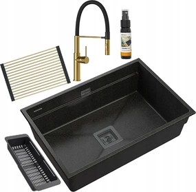 Epir 70 Gránit Mosogató, Felszerelhető, Fekete-arany Szett Csappal És Szifonnal