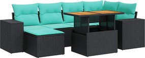vidaXL 7 részes fekete polyrattan kerti ülőgarnitúra párnával