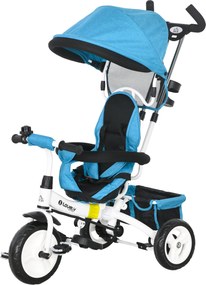 HOMCOM 6-in-1 tricikli tolókaros gyerektricikli levehető napernyővel, egyensúlykerékpár 5 pontos biztonsági övvel, kosárral, pohártartóval, 1-5 éves g