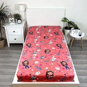 Gumis egyszemélyes pamut gyerek lepedő 90x200 cm Gabby's Dollhouse – Jerry Fabrics