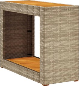 vidaXL bézs polyrattan kerti kisasztal fa asztallappal 100x40x75 cm