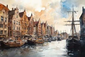 Canvas Vászonkép Gdańsk Óváros Vitorlások Csatorna Motława 120x80