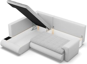 Tokio sarokkanapé, L alakú háttámlával, 2 ágyneműtartóval, fonott + műbőr, baloldali, szürke - fehér