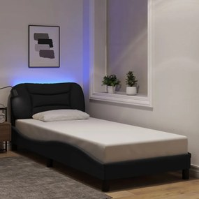 fekete szövet ágykeret LED-ekkel matrac nélkül 90x190 cm