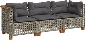 vidaXL 3 személyes szürke polyrattan kerti kanapé párnával