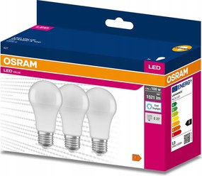 3x Led izzó E27 A60 13W 100W 1521lm 6500K Hideg 200° Osram Value