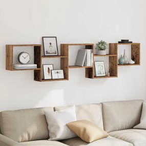 antik fa színű szerelt fa fali kockapolc 5 rekeszes színű