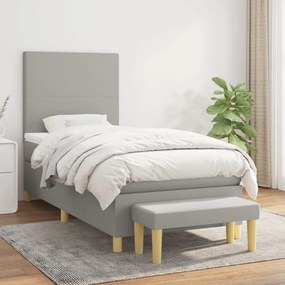 Világosszürke szövet rugós ágy matraccal 100 x 200 cm