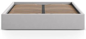 Világosszürke kárpitozott ágyneműtartós-ágytámla nélkül franciaágy ágyráccsal 200x200 cm Susan – Micadoni