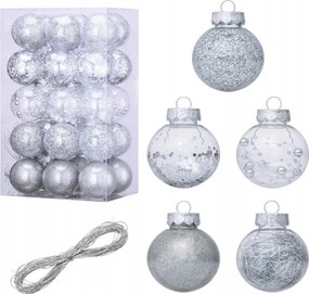 30 db Karácsonyfadísz ezüst 6 cm átlátszó