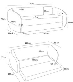 Sötétkék zsenília kinyitható kanapé 228 cm Neyo – Bobochic Paris