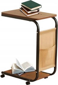 Oldalasztal Kerekekkel És Zsebbel 63CM, C-alakú, Mobil Kanapé/ágy Alá
