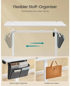 Elektromosan állítható magasságú íróasztal, 60 × 140 × 72–120 cm –, felhő fehér színben