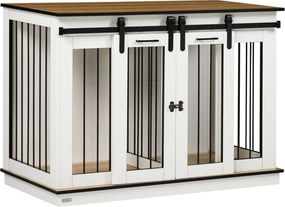 PawHut Kutya Ketrece Bútor Két Szobás Opcióval, 2 Ajtós Modern Fém Kutya Doboz 30 kg-ig 120 x 60 x 88.5 cm Fehér | Aosom