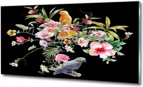 Fotó-kép edzett üveg Virágok és madarak 100x70