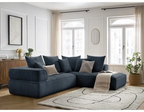 Sötétkék zsenília sarokkanapé (jobb oldali-L alakú) Whesley – Bobochic Paris
