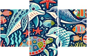 Kép – Rajzolt vízi állatok (90x60 cm)