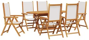 vidaXL Kert étkező szett 7 pcs Krémszín Tömör Akácfa