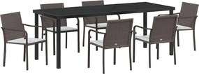 vidaXL Kert étkező szett 7 pcs Barna és fekete PE Rattan