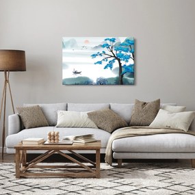 Kép - festett tó csónakkal (90x60 cm)