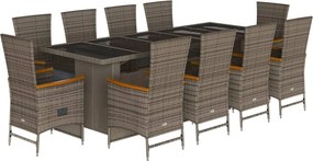 vidaXL 11 részes szürke polyrattan kerti ülőgarnitúra párnákkal