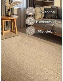Világos natúr színű kétoldalas kézi szövésű juta szőnyeg 60x90 cm Sharmila Natural White – Hanse Home
