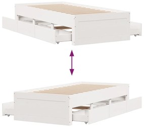 fehér tömör fenyőfa fiókos ágykeret matrac nélkül 90 x 200 cm
