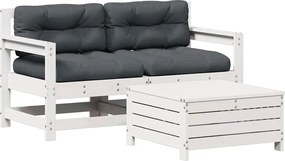 vidaXL 3 részes fehér tömör fenyőfa kerti ülőgarnitúra párnákkal