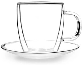 2 db-os duplafalú üveg csésze és csészealj készlet, 250 ml - Vialli Design