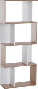 HOMCOM Kortárs S-alakú könyvespolc tárolóegység 4 polccal 60L x 24W x 148H cm Tölgy Fehér | Aosom