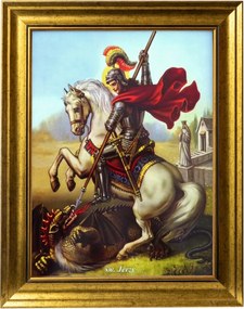Szent György Harca A Sárkánnyal Vászonkép Arany Keretben 30X40