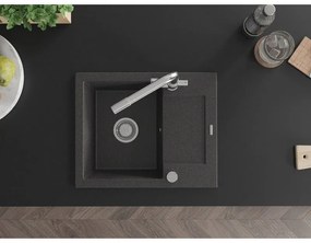 Mexen Enzo, gránit mosogató 576x465x174 mm, 1 kamrás, Duero króm csaptelep, fekete foltos, 6506-76-671600-00
