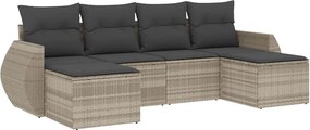 vidaXL 6 részes világosszürke polyrattan kerti ülőgarnitúra párnákkal